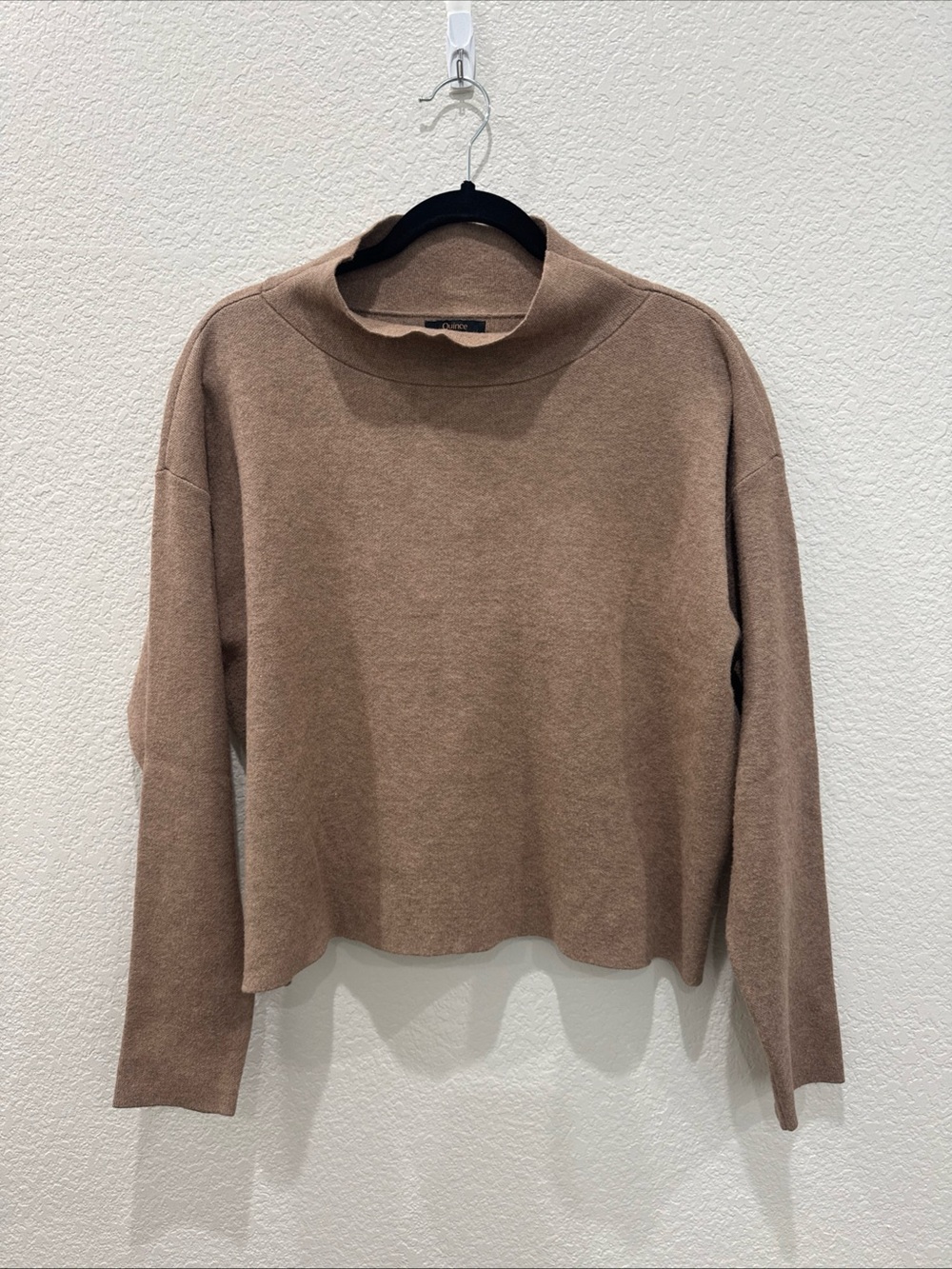 Quince Eco Knit Milano Stitch Mock Neck Sweater Womens Medium Taupe Pullover